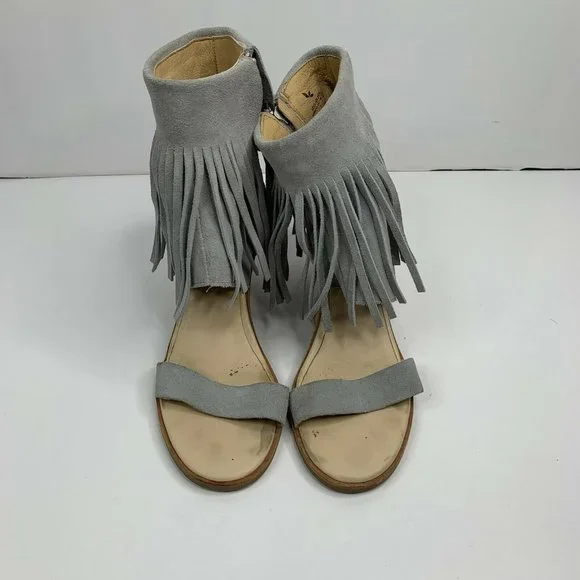 Koolaburra Piaz II Fringe Leather Open Toe Sandals Heron Gray Shoes Women’s Sz 7 - Picture 4 of 10
